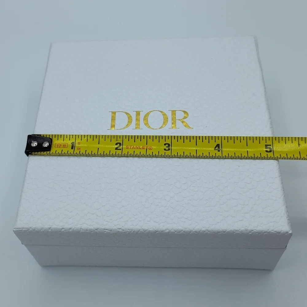 Dior Textured White Gift Box & Card Gold Logo 5x5 Hard Box Case Packaging NWOT
